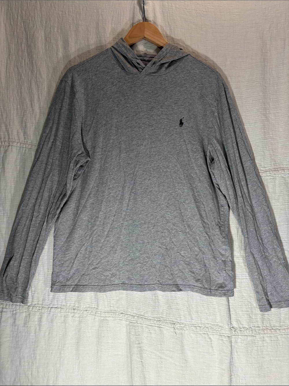 Polo by Ralph Lauren Heather Gray Hooded Long Sleeve Tee 100% Cotton - Picture 1 of 9